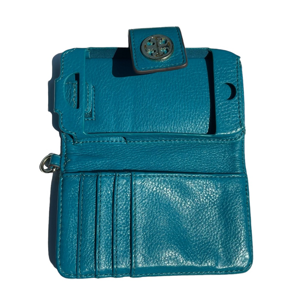 Tory Burch blue Amanda bifold wallet snap close credit card slots on inside - Picture 10 of 12